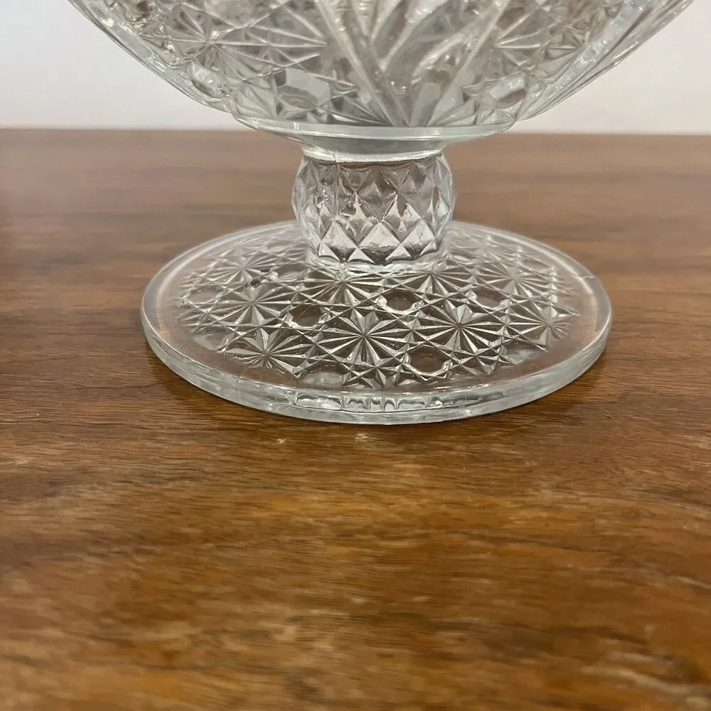 Vintage Compote Punch Bowl Candy Dish w/Frosted Etched Glass Flowers Starburst